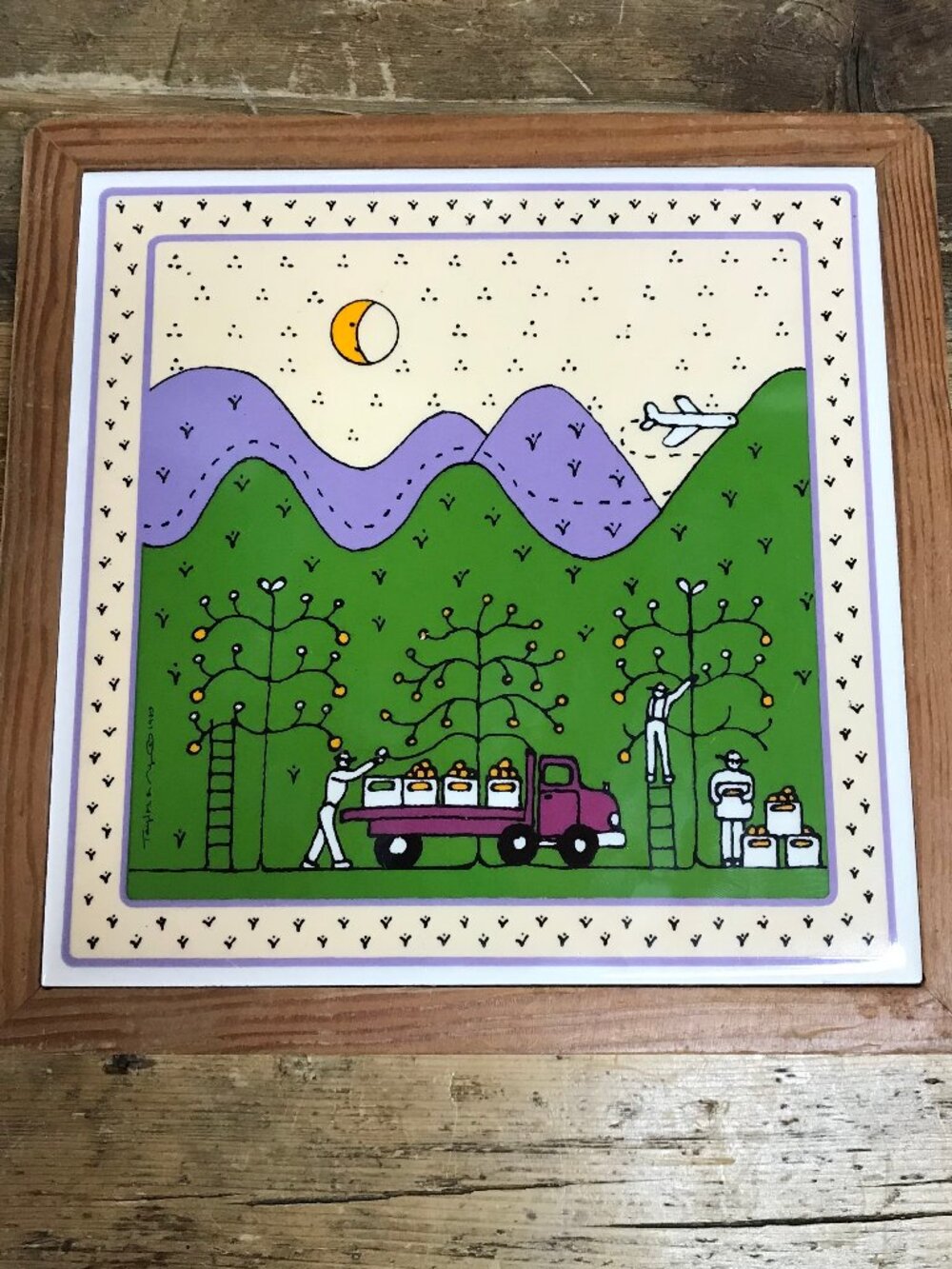 Taylor & NG Mountain Orchard Wood Framed Tile Art